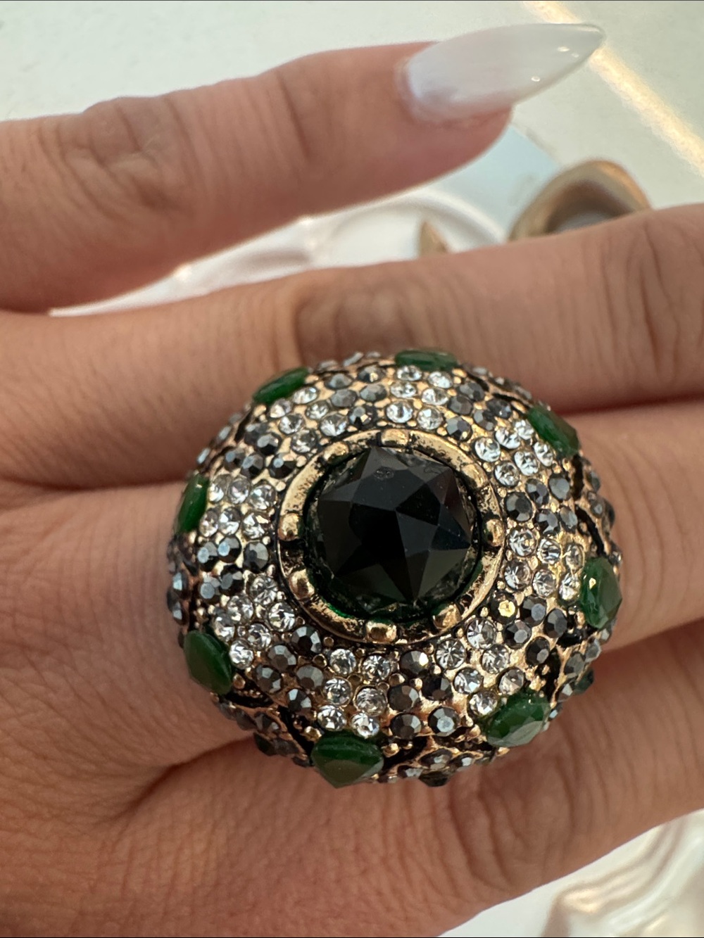 5/22 Green Statement Cocktail Ring - Women Jewelry - size 10